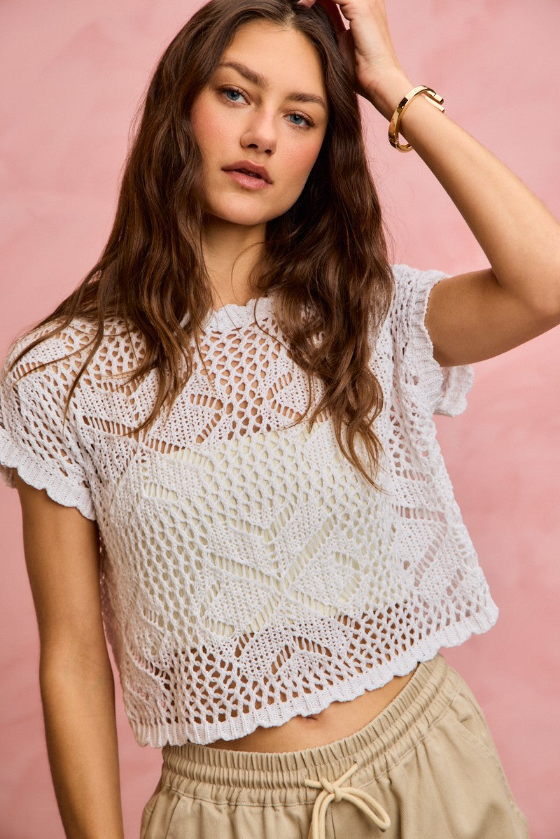 SO ME Crochet Scallop Edge Short Sleeves Knit Cover Up Secondary image