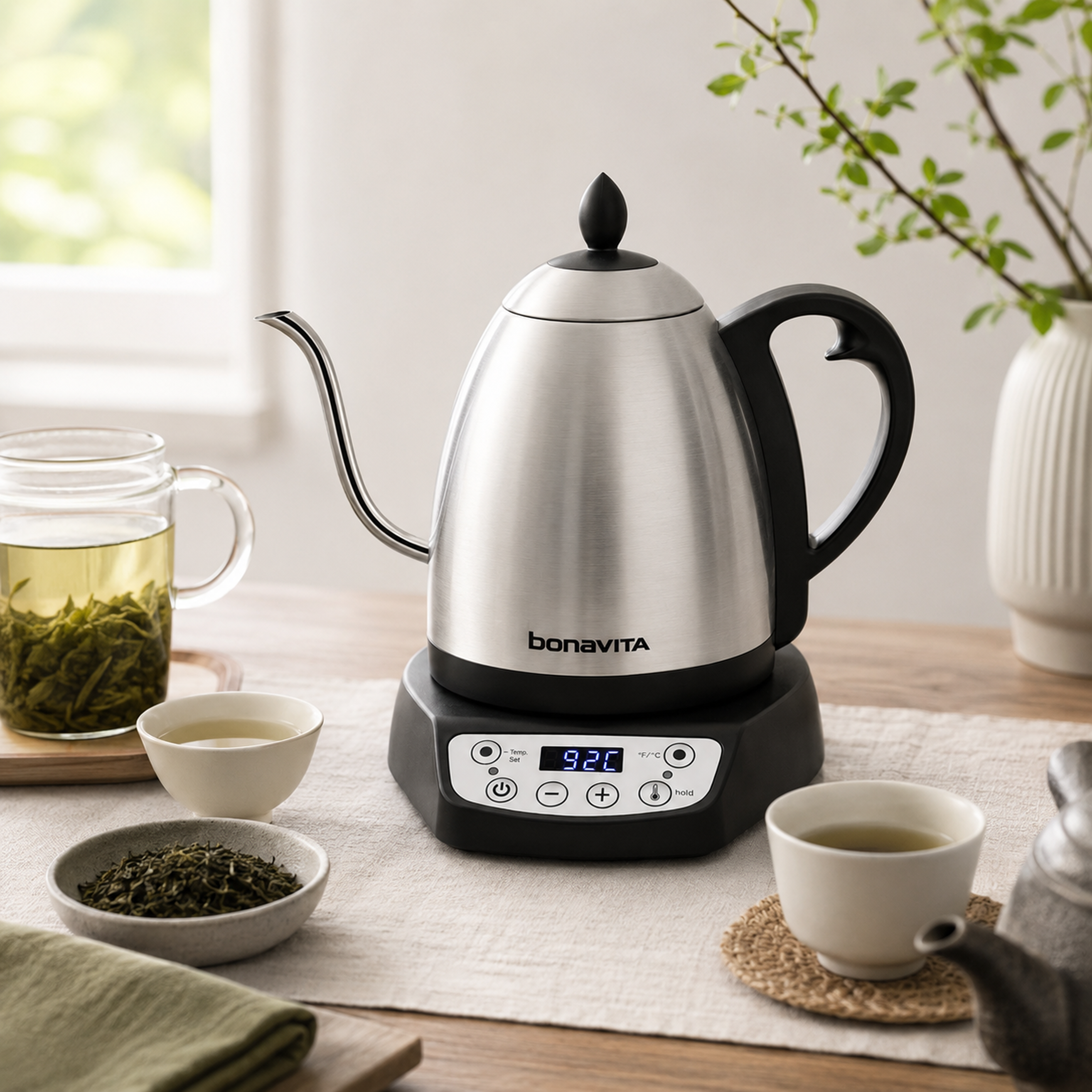 Bonavita Classic 1.0L Gooseneck Precision Temperature Electric Kettle| Coffee Brew and Tea, 1200 Watt, LED Panel, Stainless Steel Secondary image