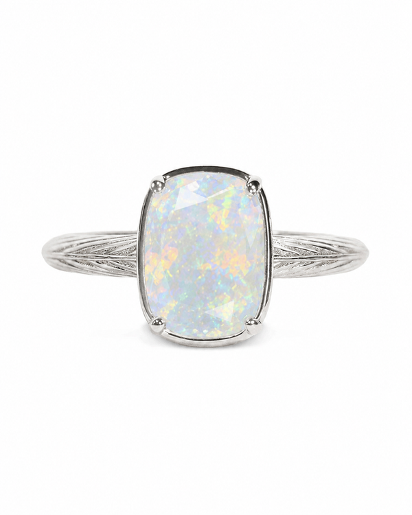 Sterling Silver Mini Opal Elongated Cushion Ring