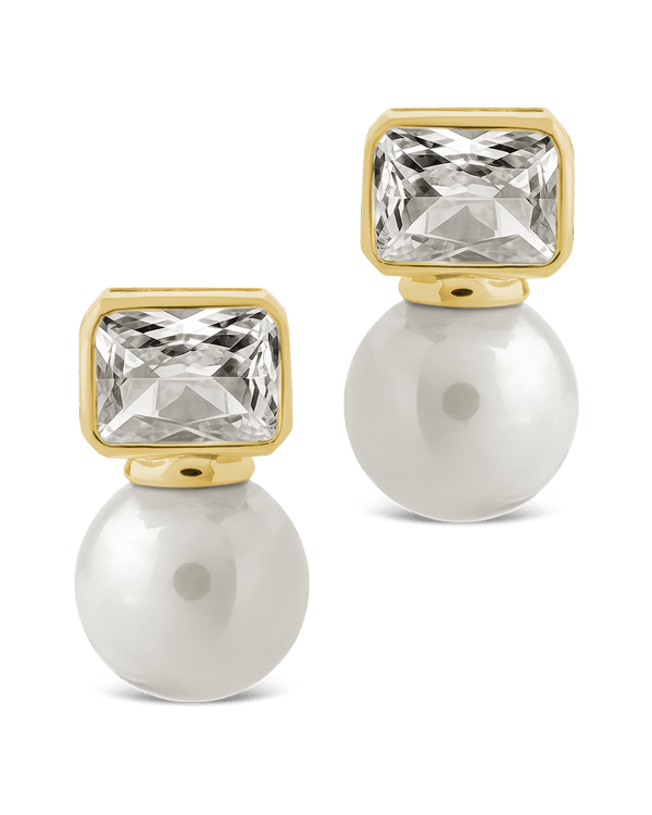 Hilda Pearl & Emerald Cut CZ Studs
