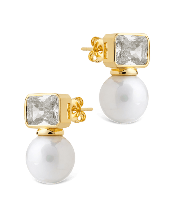 Hilda Pearl & Emerald Cut CZ Studs