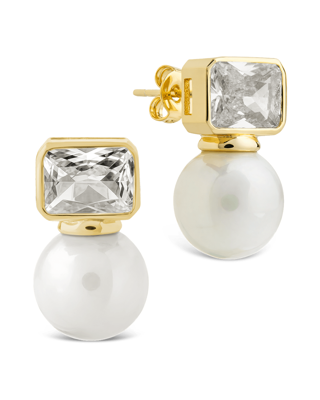 Hilda Pearl & Emerald Cut CZ Studs Main image