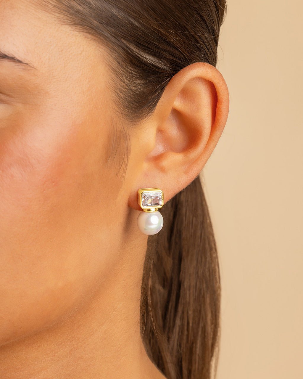 Hilda Pearl & Emerald Cut CZ Studs Secondary image