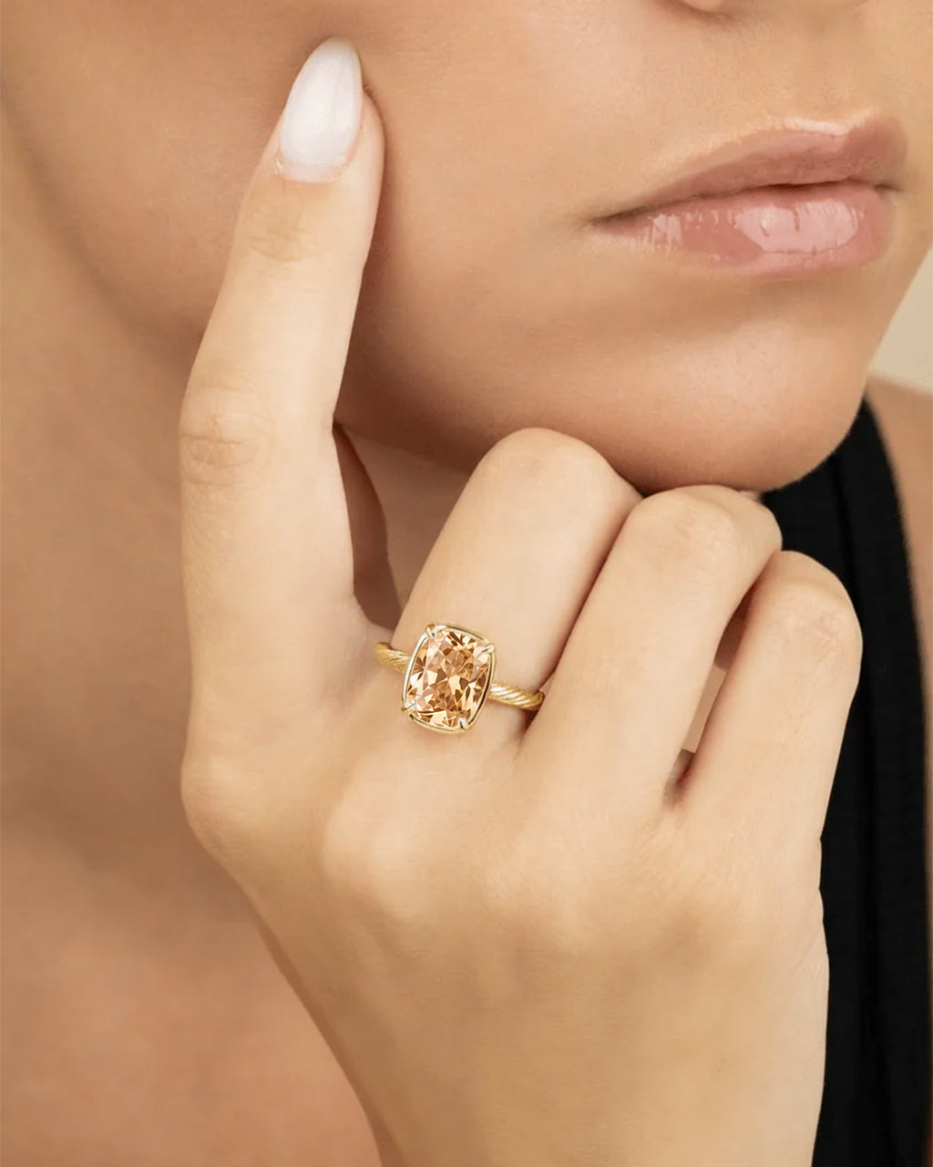 Sterling Silver Mini Champagne Elongated Cushion Ring Secondary image