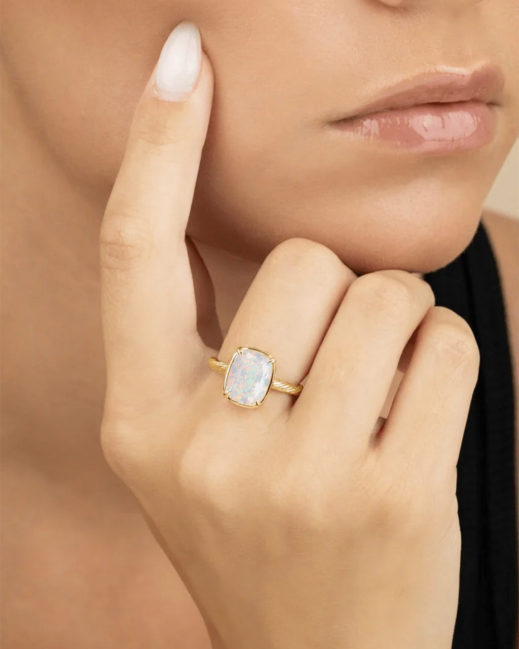 Sterling Silver Mini Opal Elongated Cushion Ring Secondary image