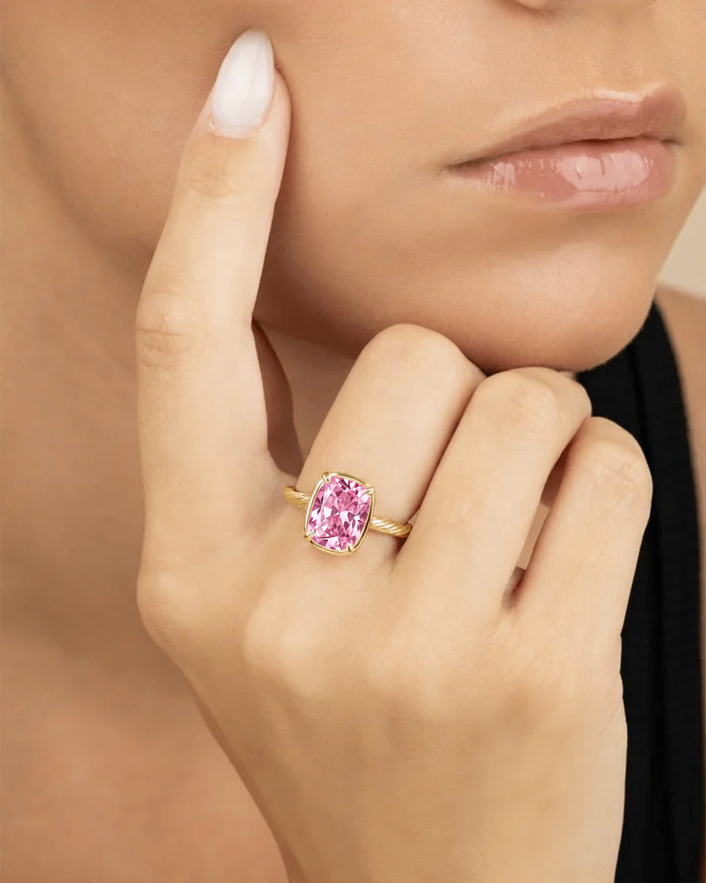 Sterling Silver Mini Pink Sapphire Cushion Ring Secondary image