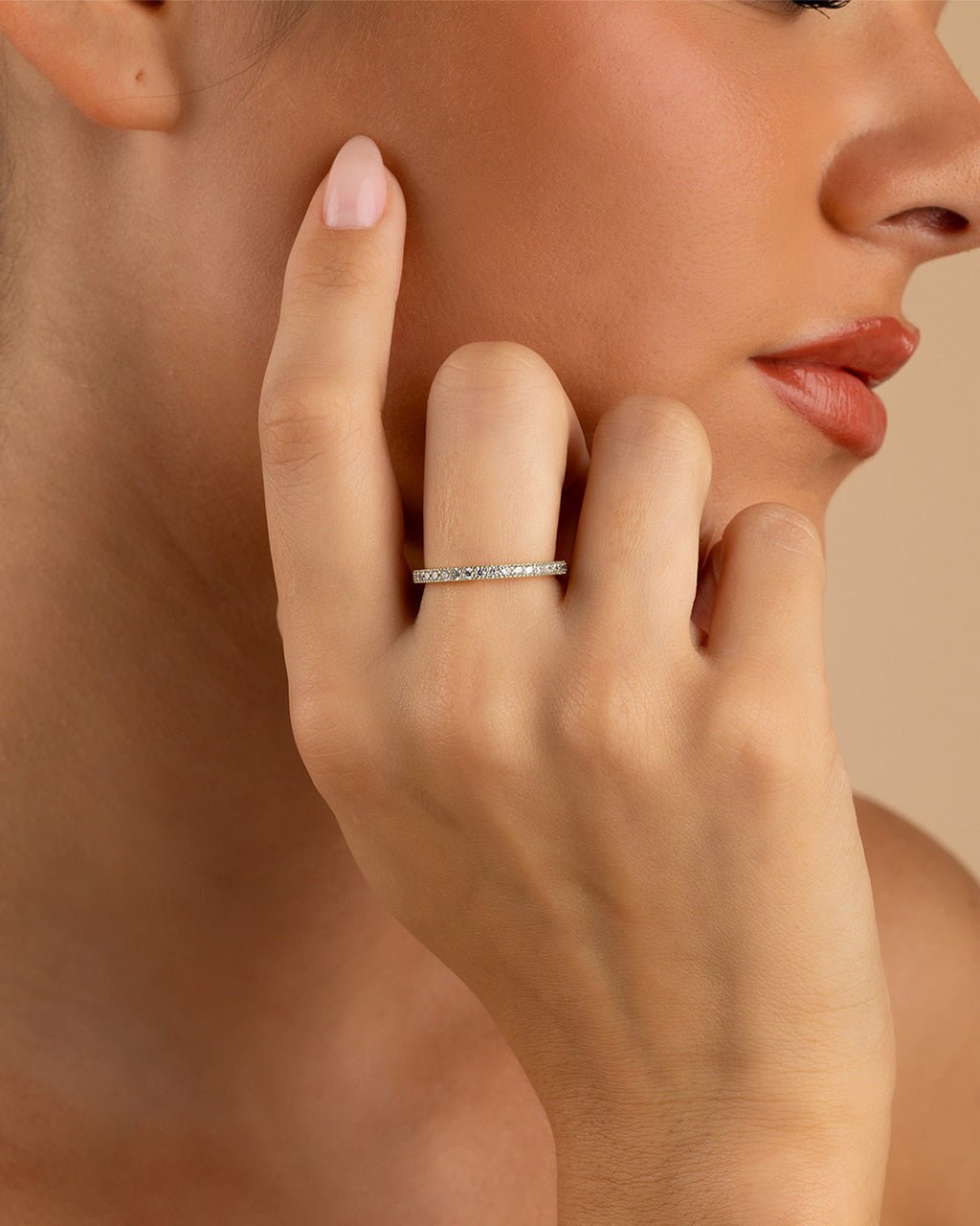 Sterling Silver 2.5mm Thin CZ Band Ring Secondary image