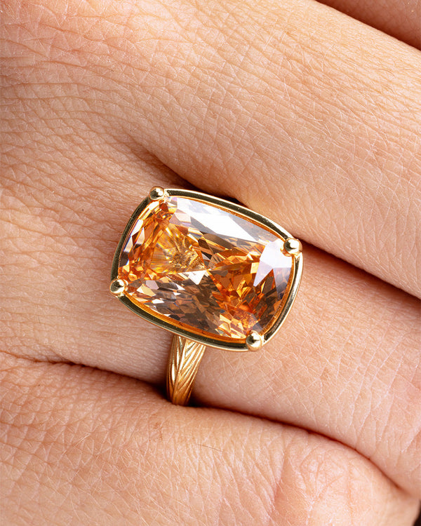 Sterling Silver Elongated Cushion Champagne CZ Cocktail Ring