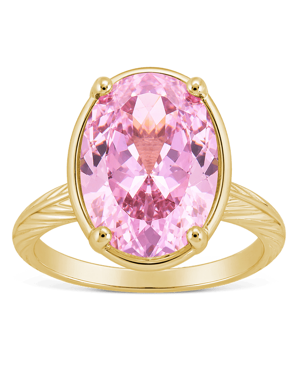 Sterling Silver Oval Cut Pink Sapphire CZ Cocktail Ring