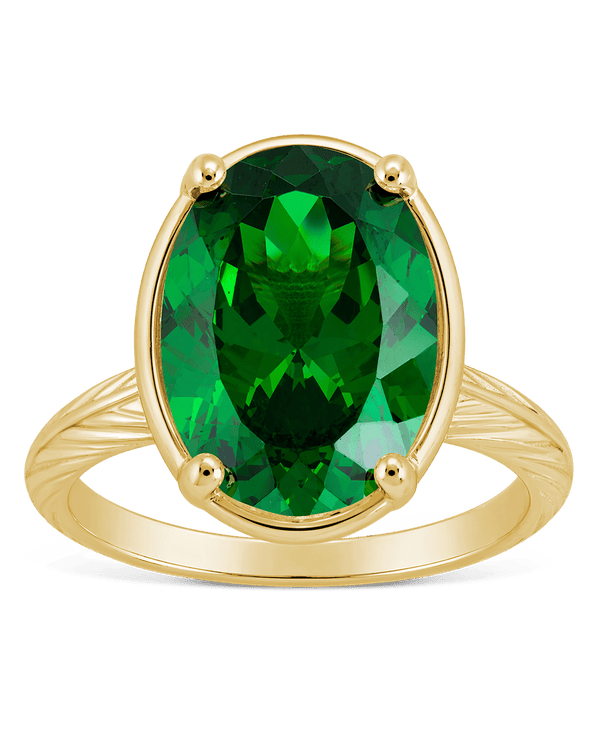 Sterling Silver Oval Cut Emerald CZ Cocktail Ring
