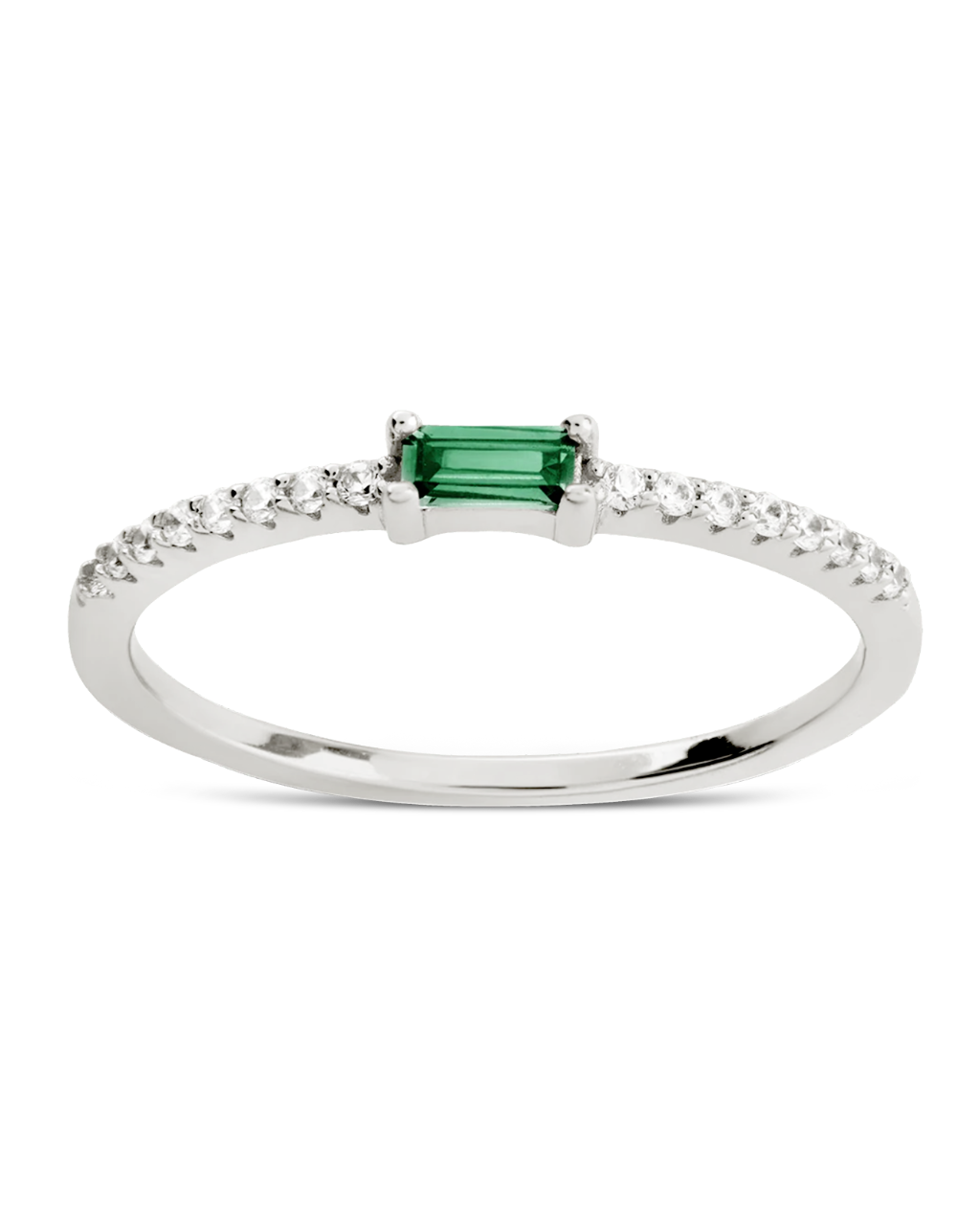 Sterling Silver Thin Emerald CZ Stacking Birthstone Ring Main image