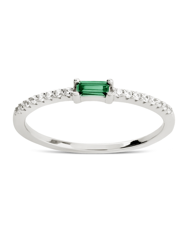 Sterling Silver Thin Emerald CZ Stacking Birthstone Ring