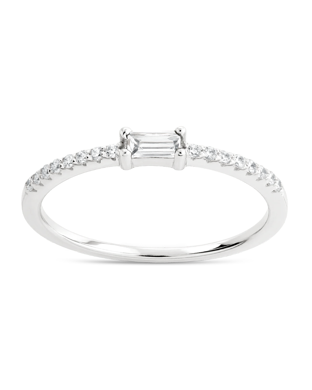 Sterling Silver Thin Clear CZ Stacking Birthstone Ring Main image