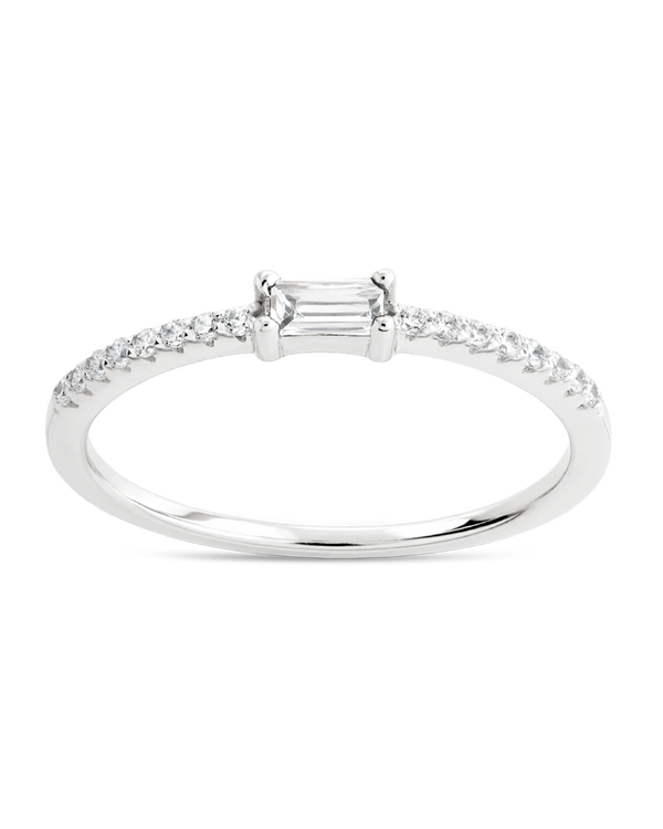 Sterling Silver Thin Clear CZ Stacking Birthstone Ring