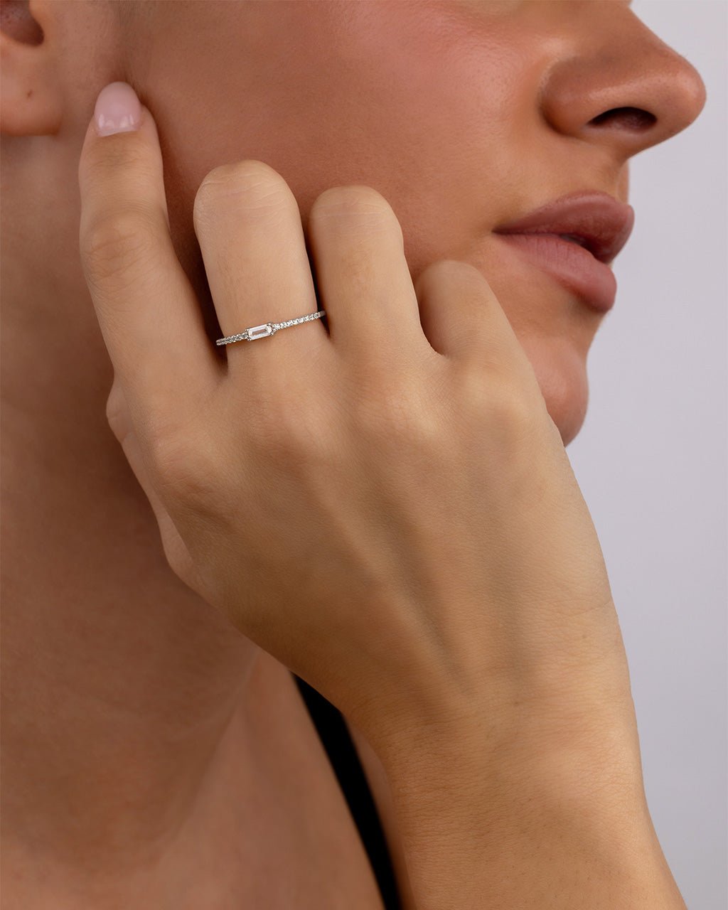 Sterling Silver Thin Clear CZ Stacking Birthstone Ring Secondary image