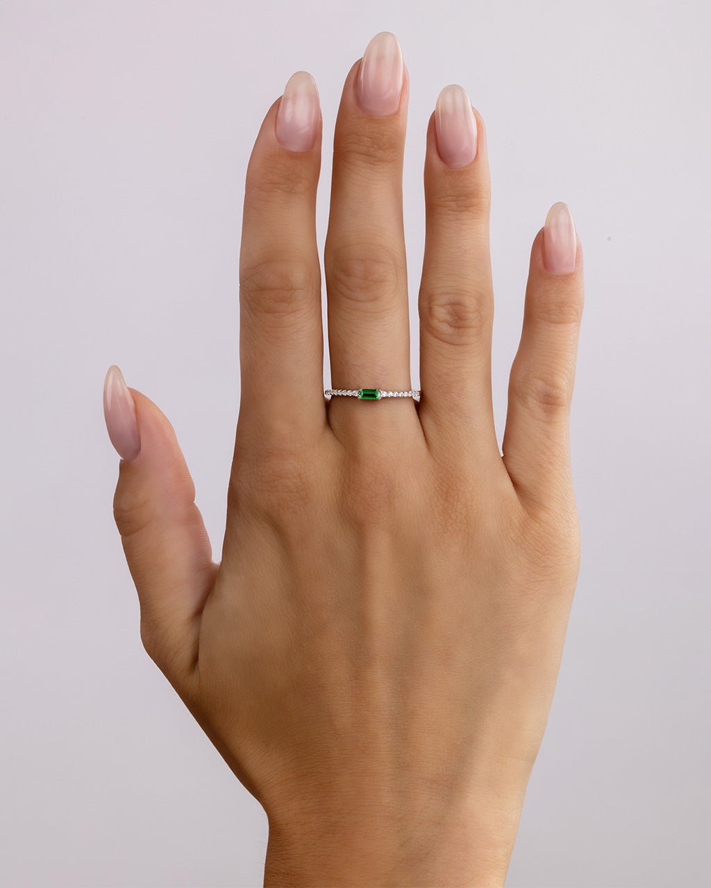 Sterling Silver Thin Emerald CZ Stacking Birthstone Ring Secondary image