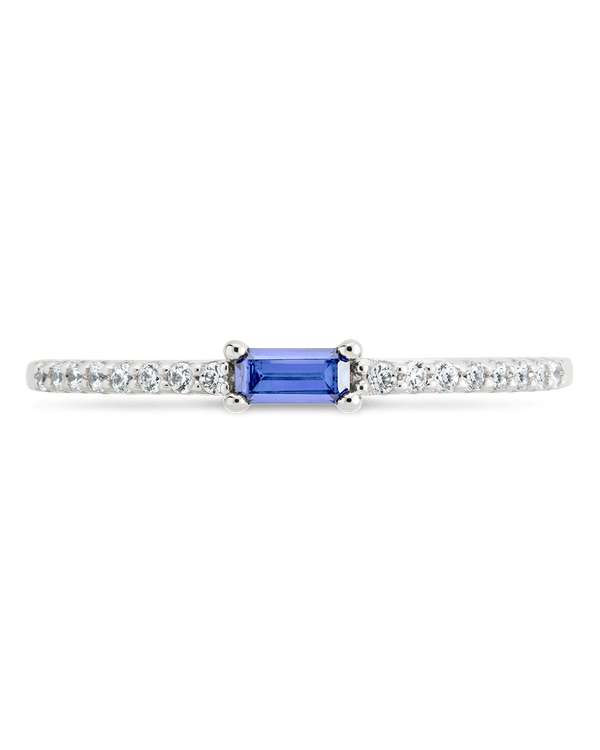 Sterling Silver Thin Tanzanite CZ Stacking Birthstone Ring