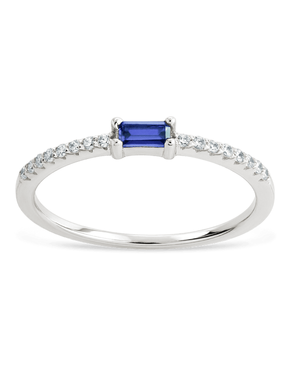 Sterling Silver Thin Tanzanite CZ Stacking Birthstone Ring