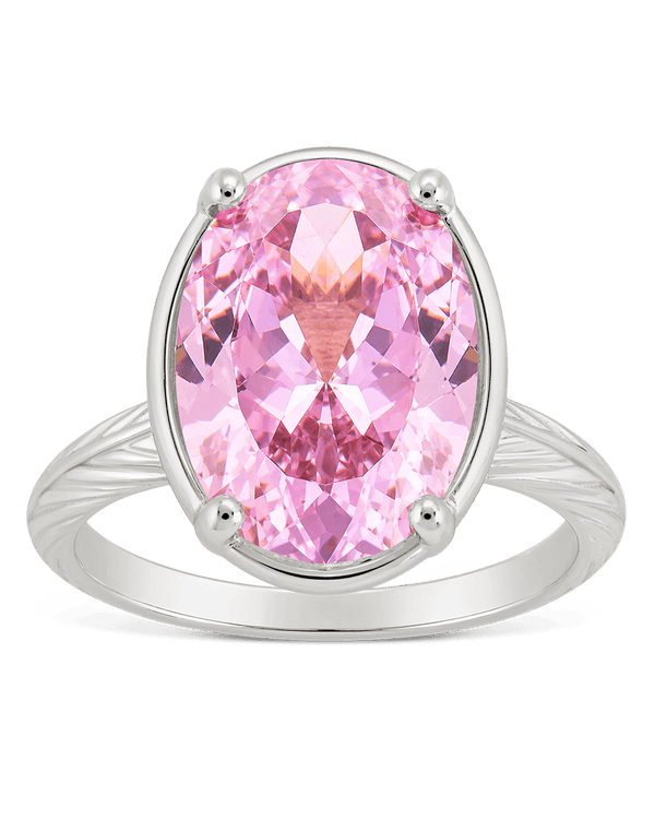 Sterling Silver Oval Cut Pink Sapphire CZ Cocktail Ring