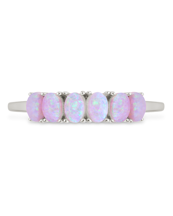 Sterling Silver Pink Opal Cluster Ring