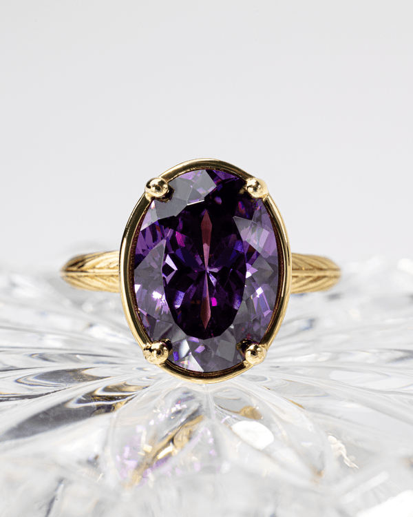 Sterling Silver Oval Cut Amethyst CZ Cocktail Ring