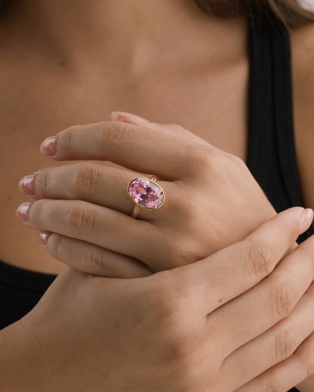 Sterling Silver Oval Cut Pink Sapphire CZ Cocktail Ring Secondary image